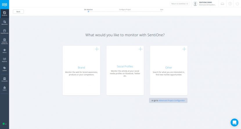 Create online brand monitoring project in SentiOne software