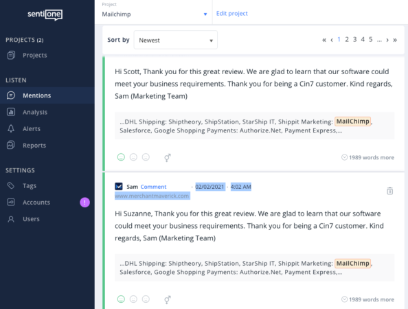Example mentions for the Mailchimp brand.